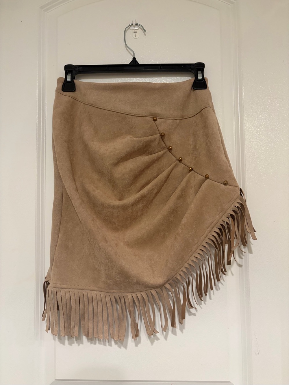 Neutral Fringe Suede Wrap Skirt - Women